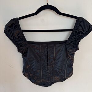 Vintage Y2K Black Corset Babydoll Top Hook Front Cropped Indie Coquette S